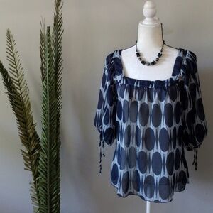 Studio Y blue sheer boho square neck blouse
